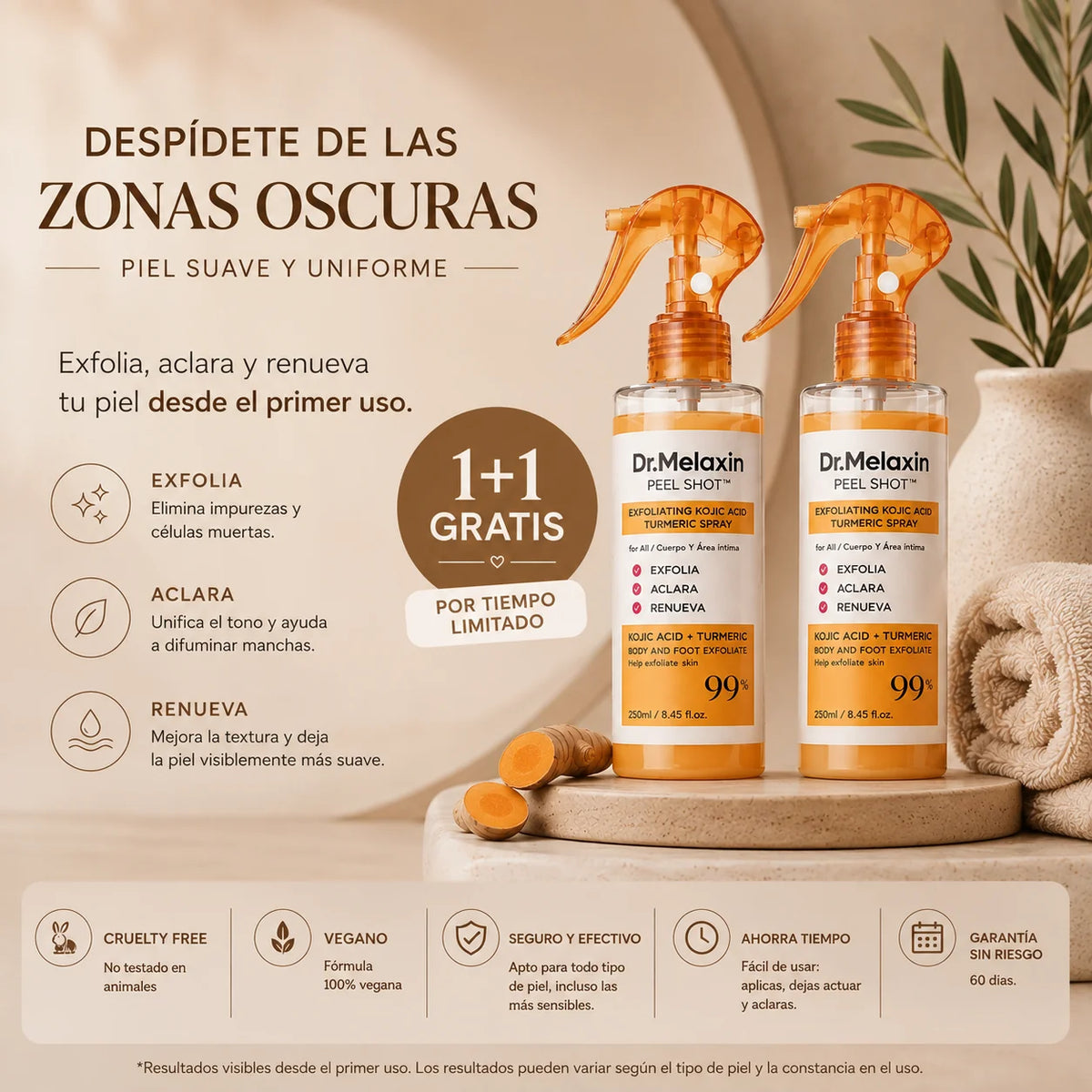 VELORIA® Peel Shot — Exfoliante Corporal en Spray