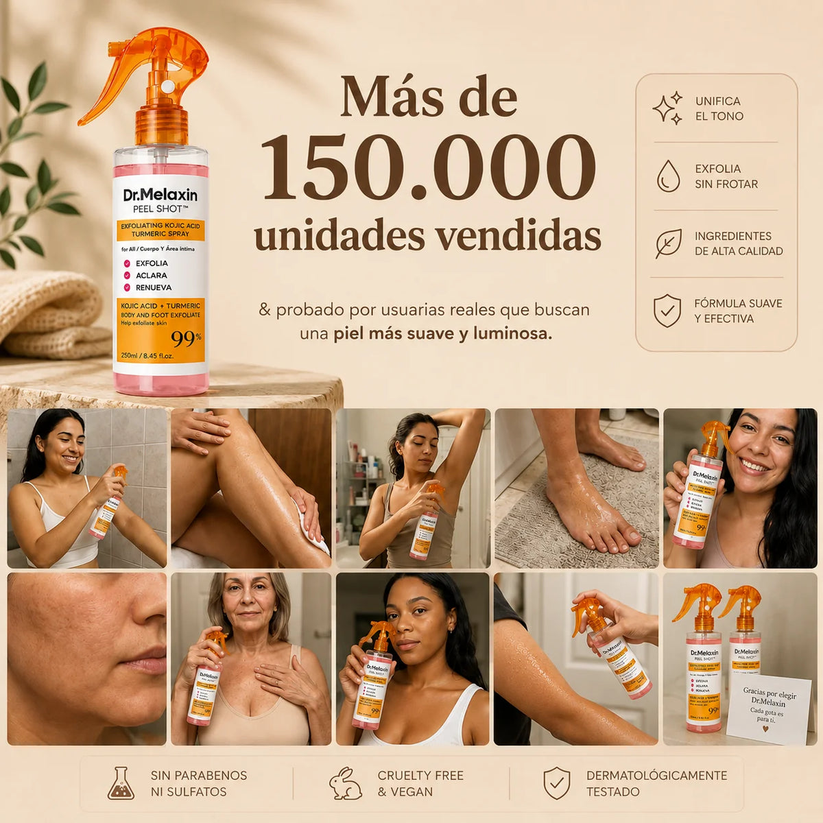 VELORIA® Peel Shot — Exfoliante Corporal en Spray